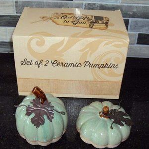 Cracker Barrel Set of 2 Ceramic Glazed Pumpkins